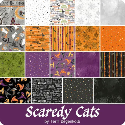 Boo! - Multi Tossed Cats and Ghosts Glow in the Dark Fabric
