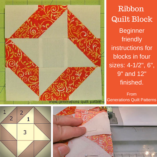 Ribbon Quilt Block Pattern In Four Sizes