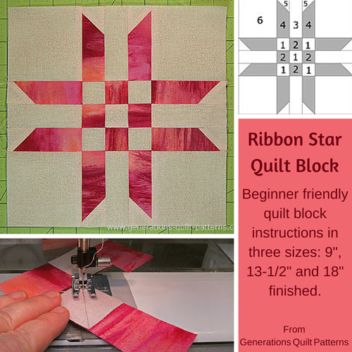 Ribbon Star Quilt Block Pattern 9 13 1 2 And 18 